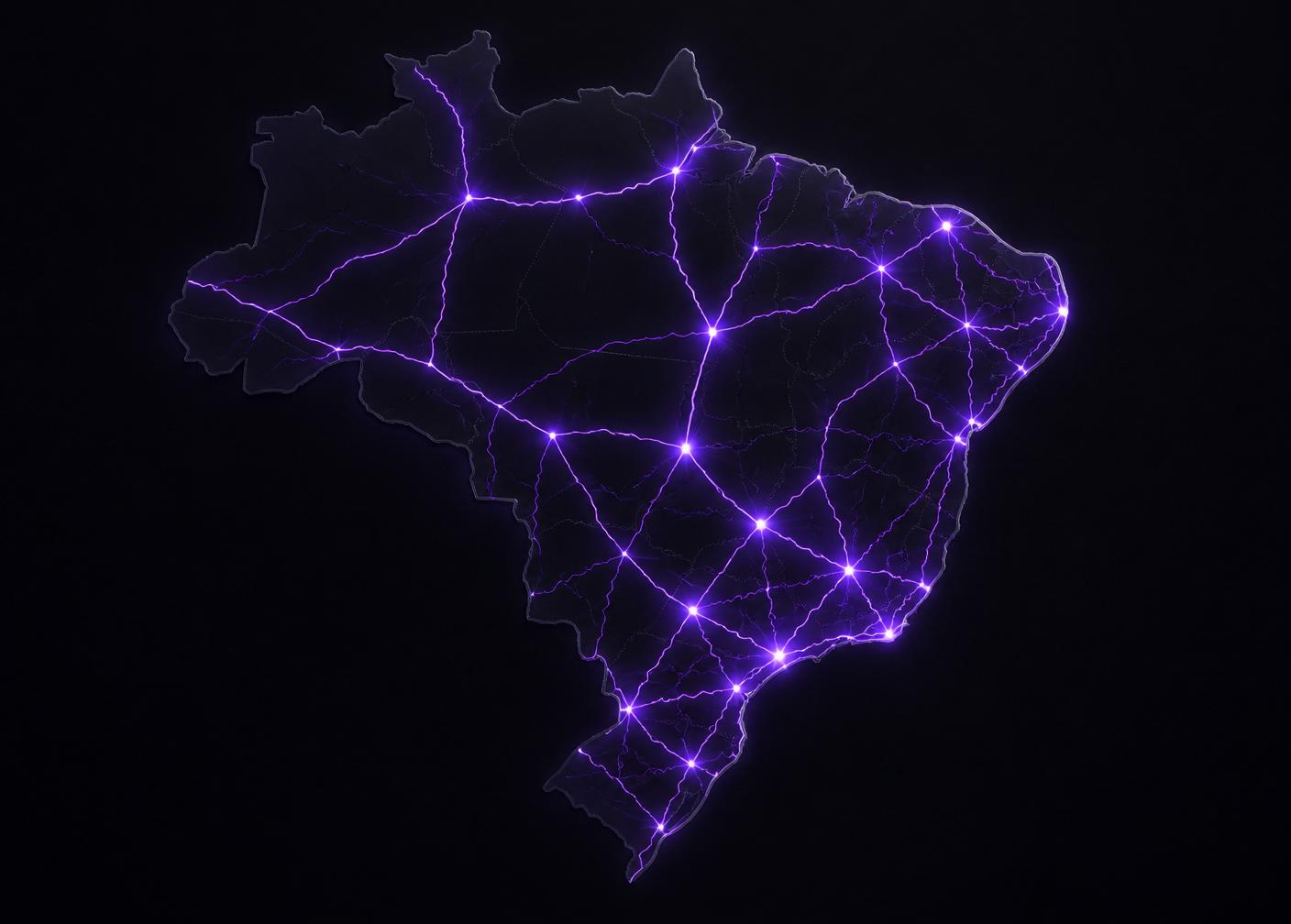 Mapa do Brasil com malha rodoviária e rotas de transporte de cargas da J.C.P Transportes